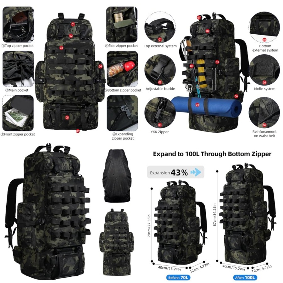 70L/100L Camping Hiking Backpa - Hiking Backpack Waterproof recensie en prijs