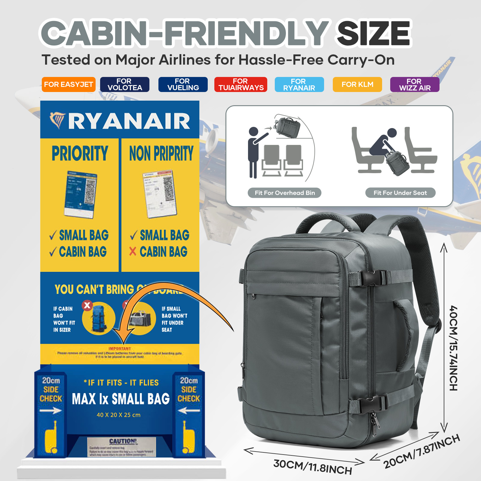 Ryanair Cabin Bags 40x30x20 Un - Canvas Backpack Casual recensie en prijs