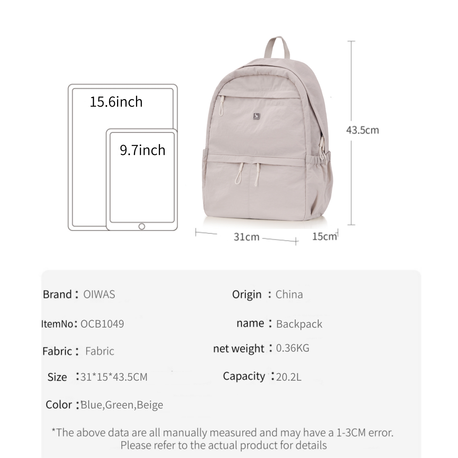 OIWAS Ultra lightweight and st - Canvas Backpack Casual recensie en prijs