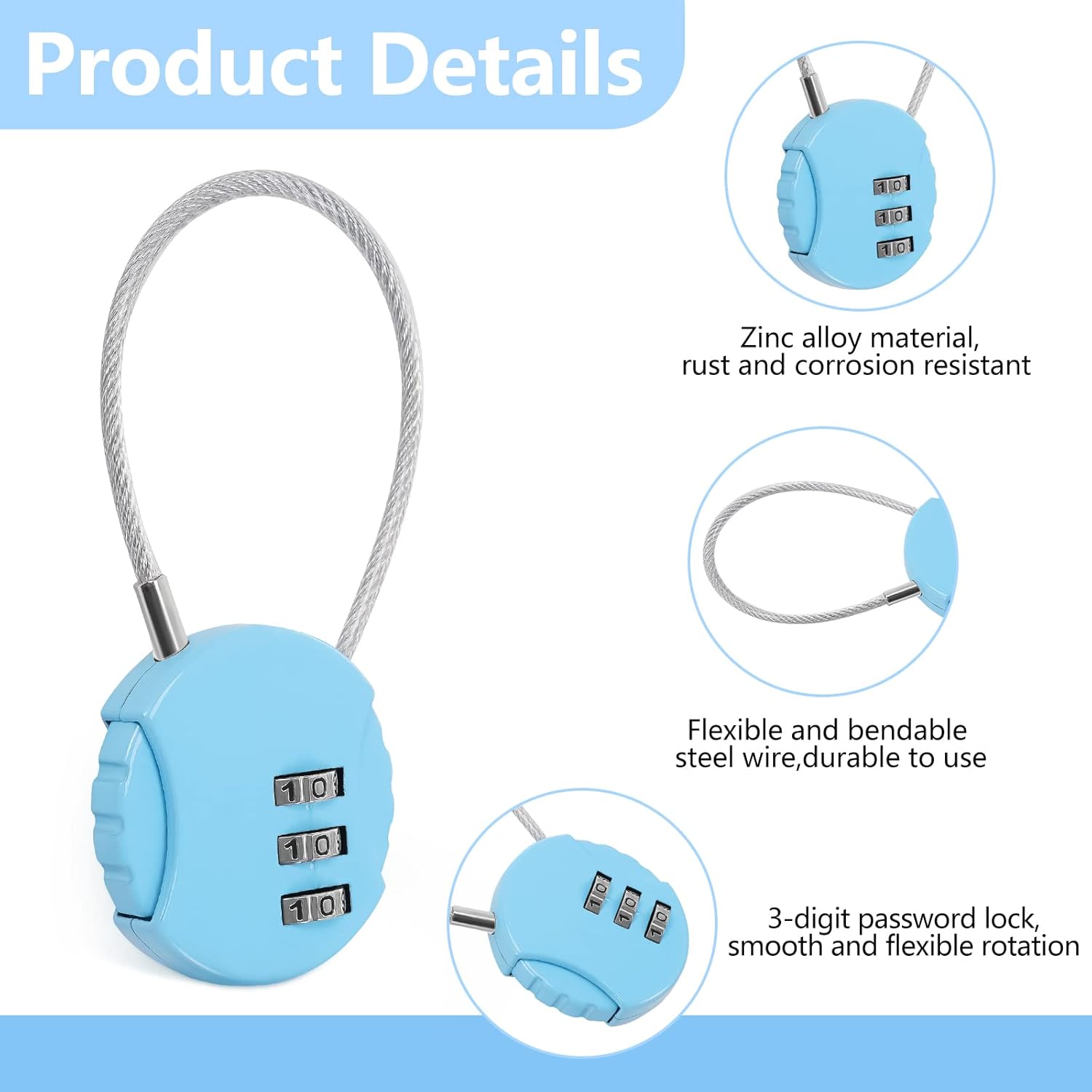 8 Pack Combination Wire Lock 3 - Backpack Lock Combo recensie en prijs